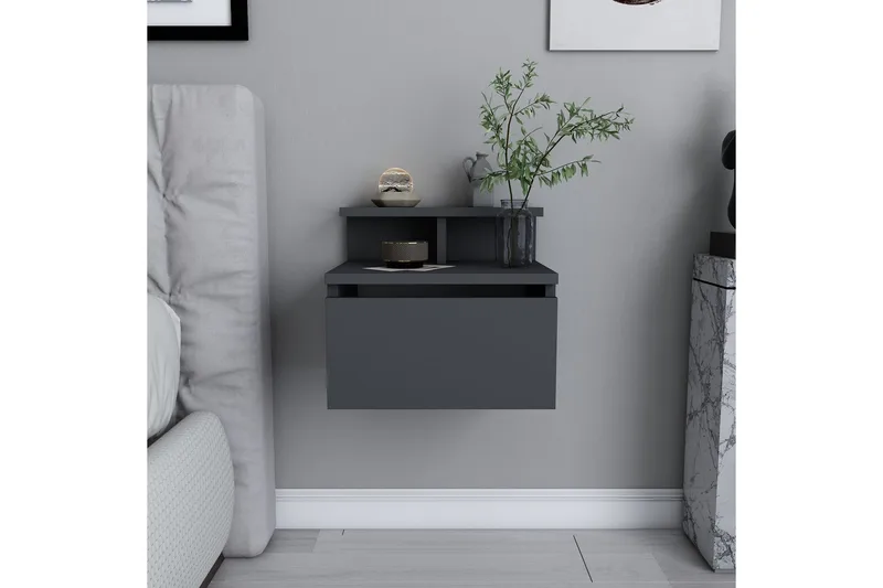 Desgrar Vägghängt Sängbord & Nattduksbord 39,8x35 cm i Trä med Låda - Antracit - Möbler - Bord & matgrupp - Avlastningsbord & sidobord - Sängbord & nattduksbord