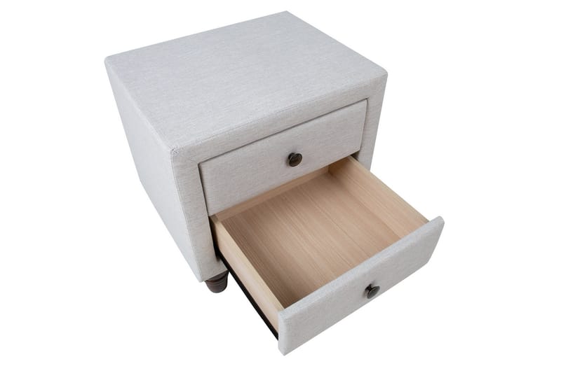 Emilia Sängbord med Förvaring och Lådor i Tyg med Träben - Beige - Möbler - Bord & matgrupp - Avlastningsbord & sidobord - Sängbord & nattduksbord