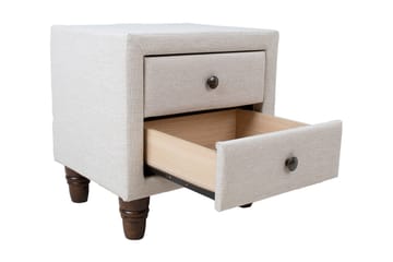 Emilia Sängbord med Förvaring och Lådor i Tyg med Träben - Beige - Möbler - Bord & matgrupp - Avlastningsbord & sidobord - Sängbord & nattduksbord