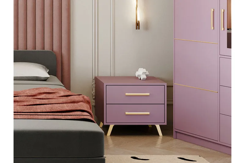 Escaldes Sängbord 54 cm - Matt Lila/Guld - Möbler - Bord & matgrupp - Avlastningsbord & sidobord - Sängbord & nattduksbord
