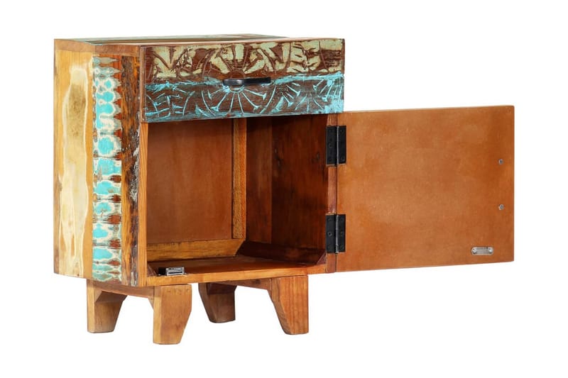 Handsnidat sängbord 40x30x50 cm massivt återvunnet tr�ä - Flerfärgad - Sängbord & nattduksbord