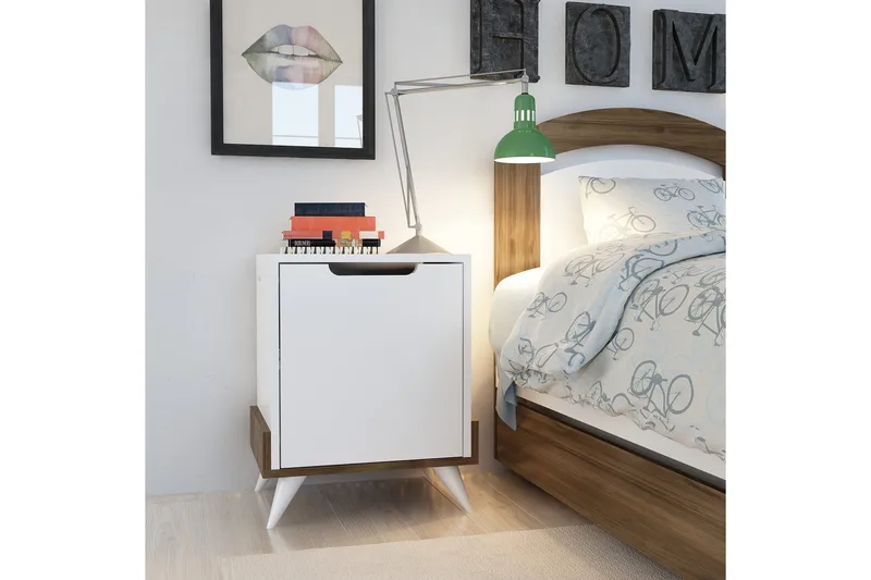 Hejde Sängbord 35 cm med Förvaring Skåp - Vit/Brun - Möbler - Bord & matgrupp - Avlastningsbord & sidobord - Sängbord & nattduksbord