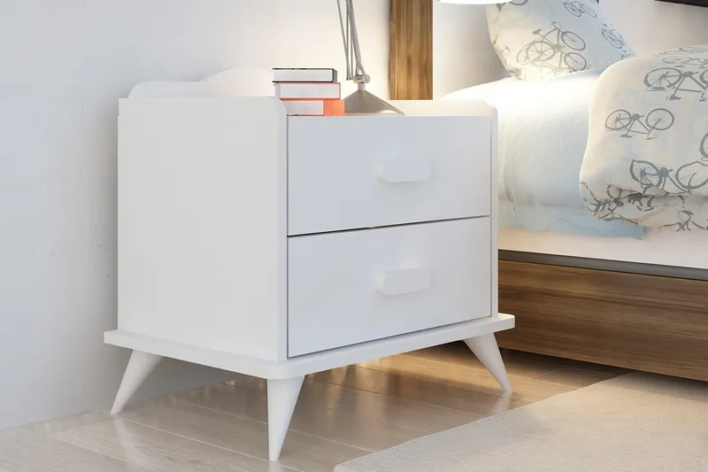 Hejde Sängbord 60 cm med Förvaring 2 Lådor - Vit - Möbler - Bord & matgrupp - Avlastningsbord & sidobord - Sängbord & nattduksbord