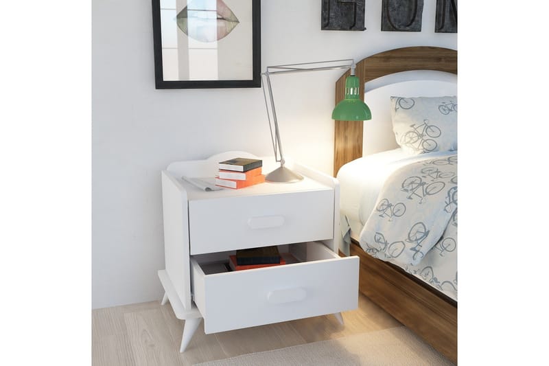 Hejde Sängbord 60 cm med Förvaring 2 Lådor - Vit - Möbler - Bord & matgrupp - Avlastningsbord & sidobord - Sängbord & nattduksbord