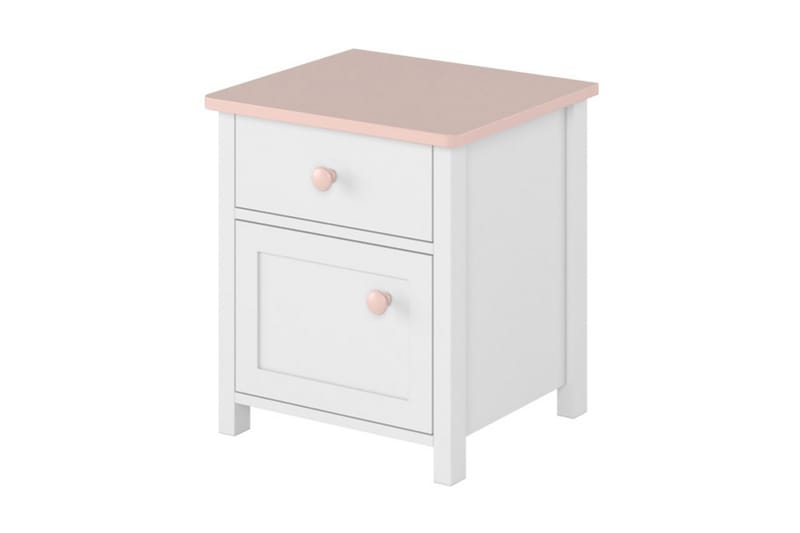 Hilts Sängbord Barn 42 cm med Förvaring Låda + Skåp Vit||Pink