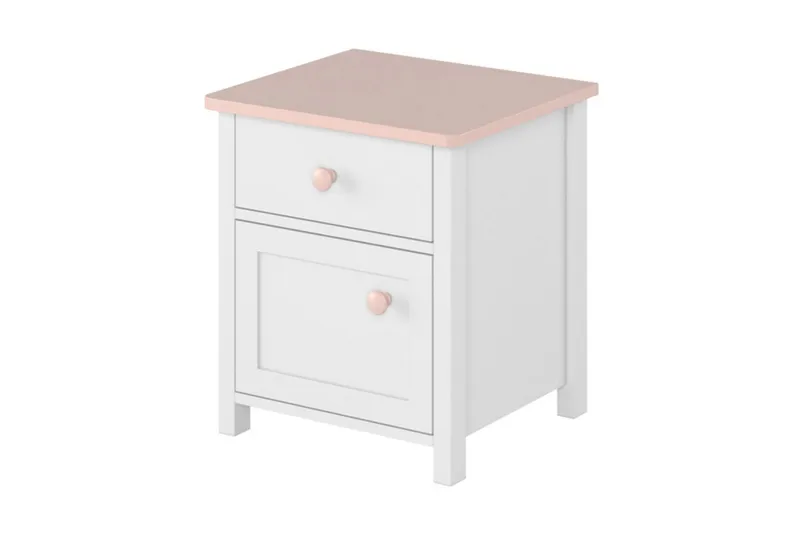 Hilts Sängbord Barn 42 cm med Förvaring Låda + Skåp NO_BRAND Vit||Pink