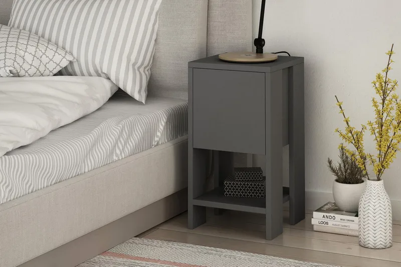 Homitis Sängbord 30 cm med Förvaring Hylla + Lucka - Mörkgrå - Möbler - Bord & matgrupp - Avlastningsbord & sidobord - Sängbord & nattduksbord
