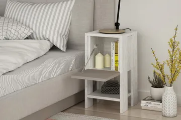 Homitis Sängbord 30 cm med Förvaring Hylla + Lucka - Vit/Trä - Möbler - Bord & matgrupp - Avlastningsbord & sidobord - Sängbord & nattduksbord