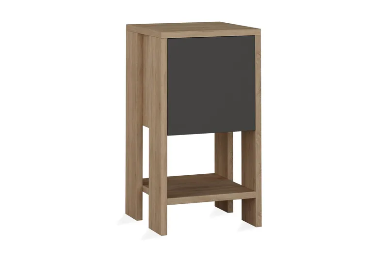 Homitis Sängbord 30 cm med Förvaring Hylla + Lucka - Ekfärg/Mörkgrå - Möbler - Bord & matgrupp - Avlastningsbord & sidobord - Sängbord & nattduksbord