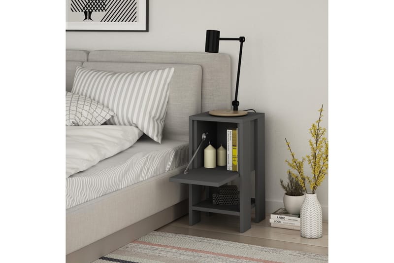 Homitis Sängbord 30 cm med Förvaring Hylla + Lucka - Mörkgrå - Möbler - Bord & matgrupp - Avlastningsbord & sidobord - Sängbord & nattduksbord