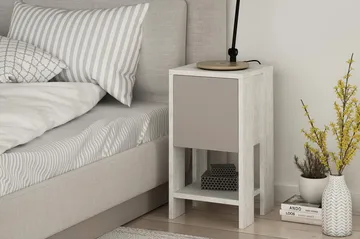 Homitis Sängbord 30 cm med Förvaring Hylla + Lucka - Vit/Trä - Möbler - Bord & matgrupp - Avlastningsbord & sidobord - Sängbord & nattduksbord