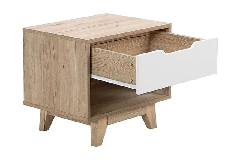 Hultz Sängbord 50 cm med Förvaring Låda + Hylla - Vit - Möbler - Bord & matgrupp - Avlastningsbord & sidobord - Sängbord & nattduksbord