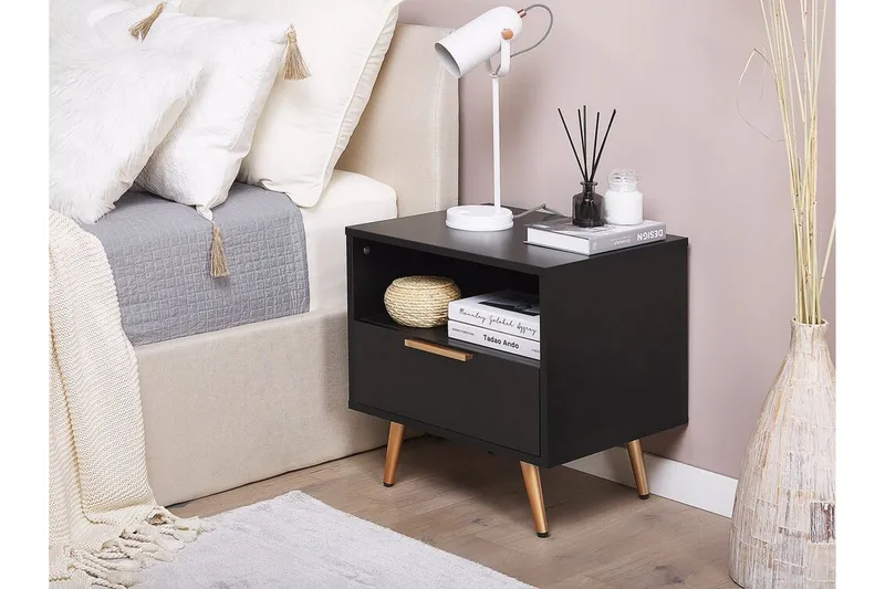 Indio Sängbord 50 cm - Svart/Guld - Möbler - Bord & matgrupp - Avlastningsbord & sidobord - Sängbord & nattduksbord