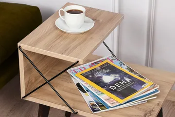 Kaysie Retro Sängbord 50 cm med Trä- och Ekutseende, Förvaring med Hyllor - Natur - Möbler - Bord & matgrupp - Avlastningsbord & sidobord - Sängbord & nattduksbord