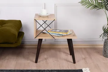Kaysie Retro Sängbord 50 cm med Trä- och Ekutseende, Förvaring med Hyllor - Natur - Möbler - Bord & matgrupp - Avlastningsbord & sidobord - Sängbord & nattduksbord