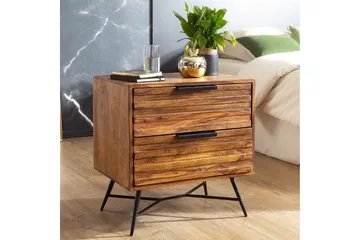 Kimbal Sängbord & Nattduksbord 60 cm i Massivt Trä med Valnötsutseende, Förvaring med 2 Lådor - Brun - Möbler - Bord & matgrupp - Avlastningsbord & sidobord - Sängbord & nattduksbord