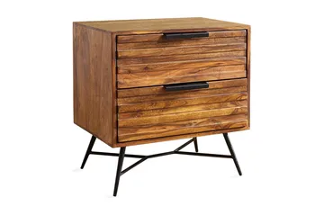 Kimbal Sängbord & Nattduksbord 60 cm i Massivt Trä med Valnötsutseende, Förvaring med 2 Lådor - Brun - Möbler - Bord & matgrupp - Avlastningsbord & sidobord - Sängbord & nattduksbord