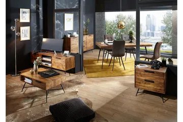 Kimbal Sängbord 60 cm med Förvaring 2 Lådor - Massivt Trä/Svart - Möbler - Bord & matgrupp - Avlastningsbord & sidobord - Sängbord & nattduksbord