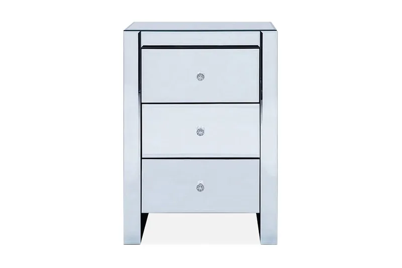 Lorris Rektangulärt Sängbord 30 cm med Förvaring och Lådor i Glas, Silver