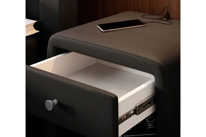 Lysander Sängbord 48 cm med Förvaring Låda - Svart Konstläder - Möbler - Bord & matgrupp - Avlastningsbord & sidobord - Sängbord & nattduksbord