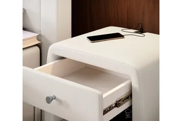 Lysander Sängbord 48 cm med Förvaring Låda - Vit Konstläder - Möbler - Bord & matgrupp - Avlastningsbord & sidobord - Sängbord & nattduksbord