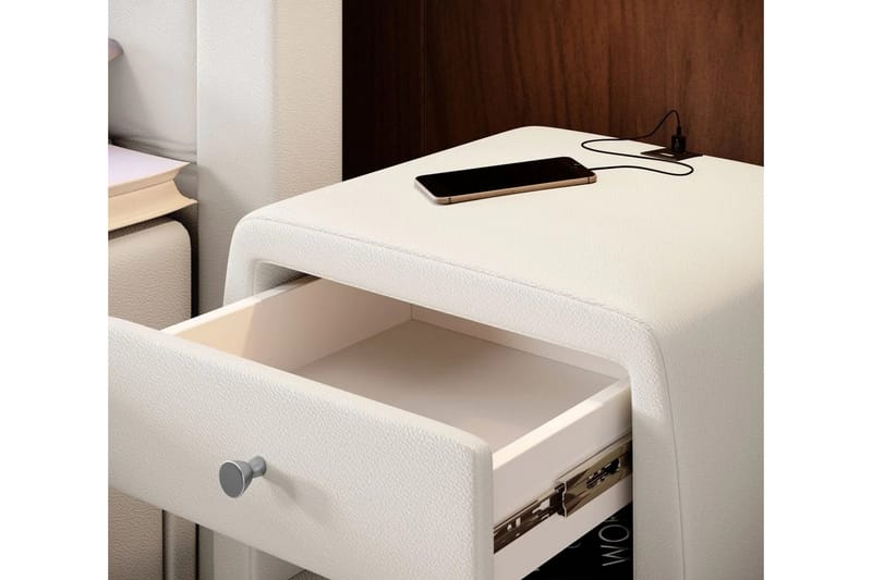 Lysander Sängbord 48 cm med Förvaring Låda - Vit Konstläder - Möbler - Bord & matgrupp - Avlastningsbord & sidobord - Sängbord & nattduksbord