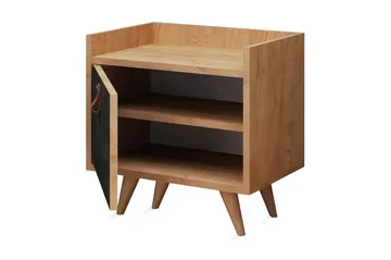 Mod Design Sängbord 50 cm med Förvaring Skåp Läderbeslag - Grå/Trä - Möbler - Bord & matgrupp - Avlastningsbord & sidobord - Sängbord & nattduksbord