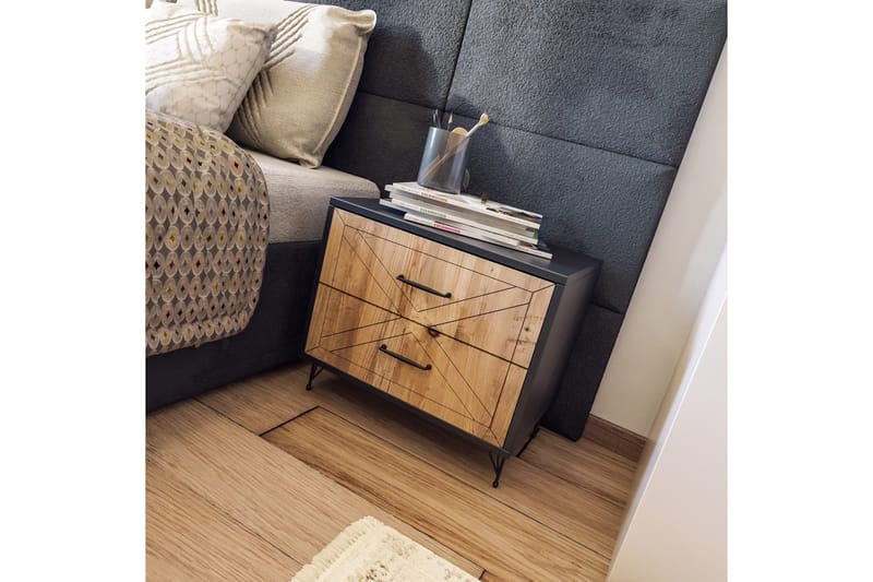 Myrvallen Sängbord 50 cm med Förvaring 2 Lådor - Grå/Brun - Möbler - Bord & matgrupp - Avlastningsbord & sidobord - Sängbord & nattduksbord