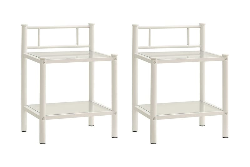 Nattduksbord 2 st vit och transparent metall och glas - Vit - Sängbord & nattduksbord