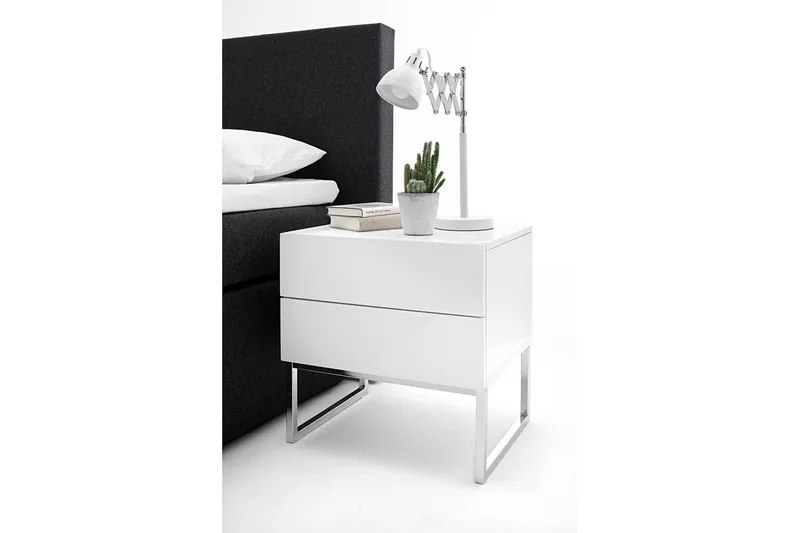 Nola Sängbord 50 cm Höga Ben med Förvaring 2 Lådor - Vit - Möbler - Bord & matgrupp - Avlastningsbord & sidobord - Sängbord & nattduksbord