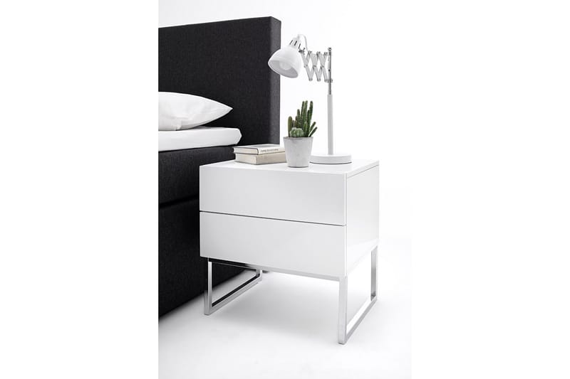 Nola Sängbord 50 cm Höga Ben med Förvaring 2 Lådor - Vit - Möbler - Bord & matgrupp - Avlastningsbord & sidobord - Sängbord & nattduksbord