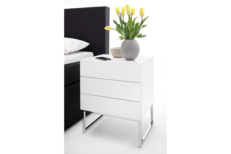 Nola Sängbord 50 cm Höga Ben med Förvaring 3 Lådor - Vit - Möbler - Bord & matgrupp - Avlastningsbord & sidobord - Sängbord & nattduksbord