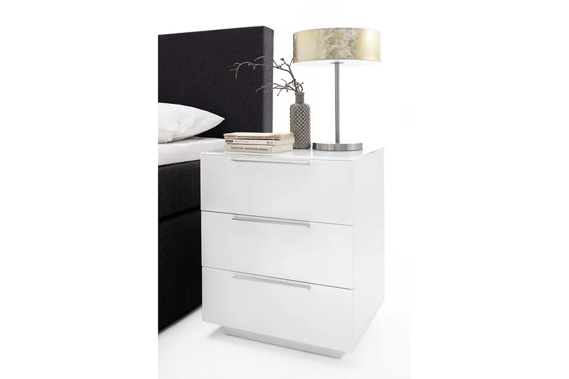 Nola Sängbord 50 cm med Förvaring 3 Lådor - Vit - Möbler - Bord & matgrupp - Avlastningsbord & sidobord - Sängbord & nattduksbord