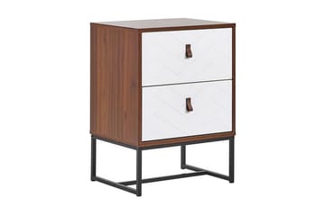 Nueva Sängbord & Nattduksbord 49 cm i Konstläder med Trä- och Valnötsutseende, Förvaring med Lådor - Vit - Möbler - Bord & matgrupp - Avlastningsbord & sidobord - Sängbord & nattduksbord