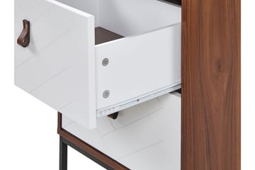 Nueva Sängbord & Nattduksbord 49 cm i Konstläder med Trä- och Valnötsutseende, Förvaring med Lådor - Vit - Möbler - Bord & matgrupp - Avlastningsbord & sidobord - Sängbord & nattduksbord