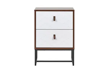 Nueva Sängbord & Nattduksbord 49 cm i Konstläder med Trä- och Valnötsutseende, Förvaring med Lådor - Vit - Möbler - Bord & matgrupp - Avlastningsbord & sidobord - Sängbord & nattduksbord