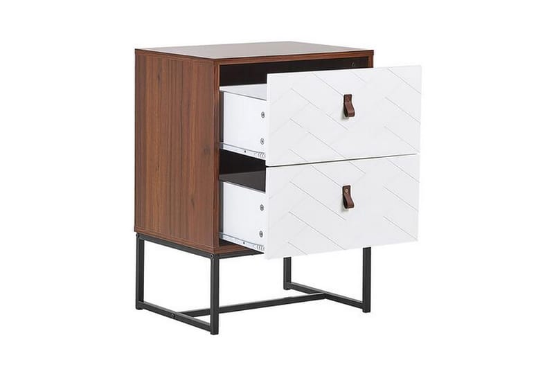 Nueva Sängbord & Nattduksbord 49 cm i Konstläder med Trä- och Valnötsutseende, Förvaring med Lådor - Vit - Möbler - Bord & matgrupp - Avlastningsbord & sidobord - Sängbord & nattduksbord