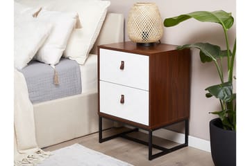 Nueva Sängbord & Nattduksbord 49 cm i Konstläder med Trä- och Valnötsutseende, Förvaring med Lådor - Vit - Möbler - Bord & matgrupp - Avlastningsbord & sidobord - Sängbord & nattduksbord