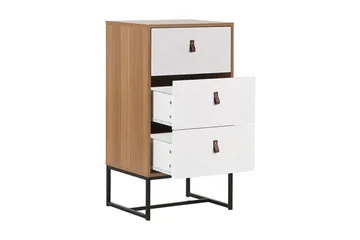 Nueva Sängbord 49 cm med Lådor i Trä med Metallunderrede - Vit - Möbler - Bord & matgrupp - Avlastningsbord & sidobord - Sängbord & nattduksbord