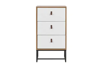 Nueva Sängbord 49 cm med Lådor i Trä med Metallunderrede - Vit - Möbler - Bord & matgrupp - Avlastningsbord & sidobord - Sängbord & nattduksbord