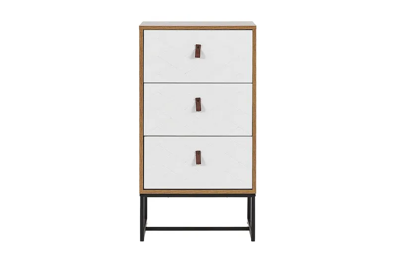 Nueva Sängbord 49 cm med Lådor i Trä med Metallunderrede - Vit - Möbler - Bord & matgrupp - Avlastningsbord & sidobord - Sängbord & nattduksbord