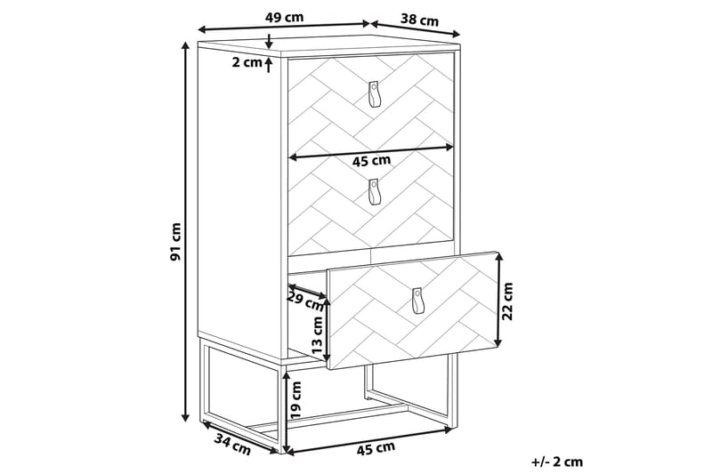 Nueva Sängbord 49 cm med Lådor i Trä med Metallunderrede - Vit - Möbler - Bord & matgrupp - Avlastningsbord & sidobord - Sängbord & nattduksbord