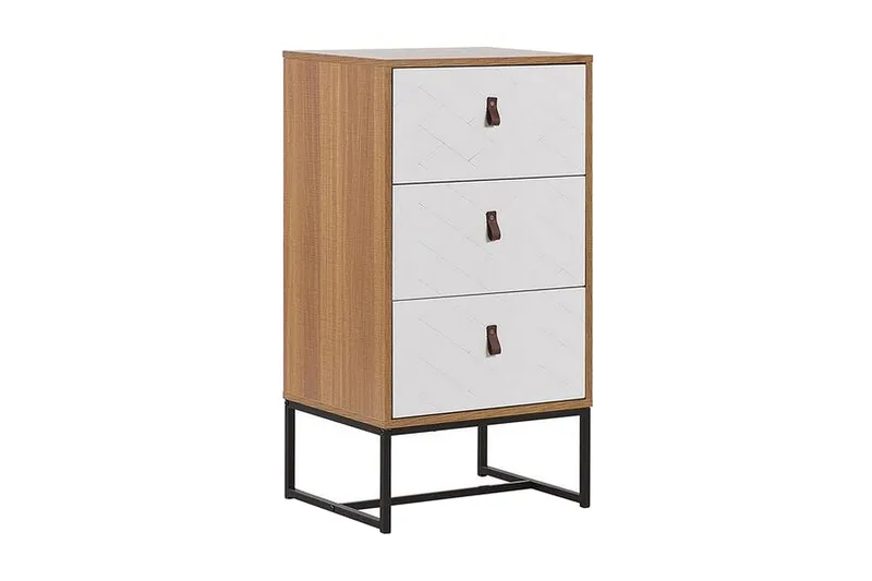 Nueva Sängbord 49 cm med Lådor i Trä med Metallunderrede, Vit