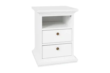 Paris Sängbord 40 cm med Förvaring 2 Lådor + Hylla - Vit - Möbler - Bord & matgrupp - Avlastningsbord & sidobord - Sängbord & nattduksbord