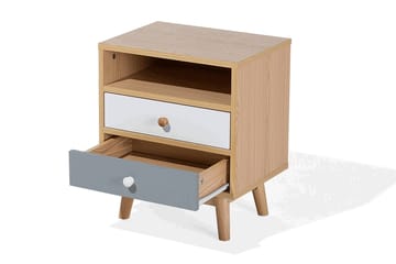 Peinmore Sängbord 40 cm med Förvaring 2 Lådor + Hylla - Brun/Vit/Grå - Möbler - Bord & matgrupp - Avlastningsbord & sidobord - Sängbord & nattduksbord