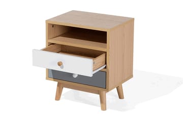 Peinmore Sängbord 40 cm med Förvaring 2 Lådor + Hylla - Brun/Vit/Grå - Möbler - Bord & matgrupp - Avlastningsbord & sidobord - Sängbord & nattduksbord