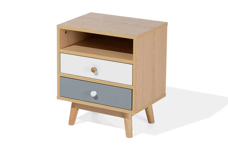 Peinmore Sängbord 40 cm med Förvaring 2 Lådor + Hylla - Brun/Vit/Grå - Möbler - Bord & matgrupp - Avlastningsbord & sidobord - Sängbord & nattduksbord