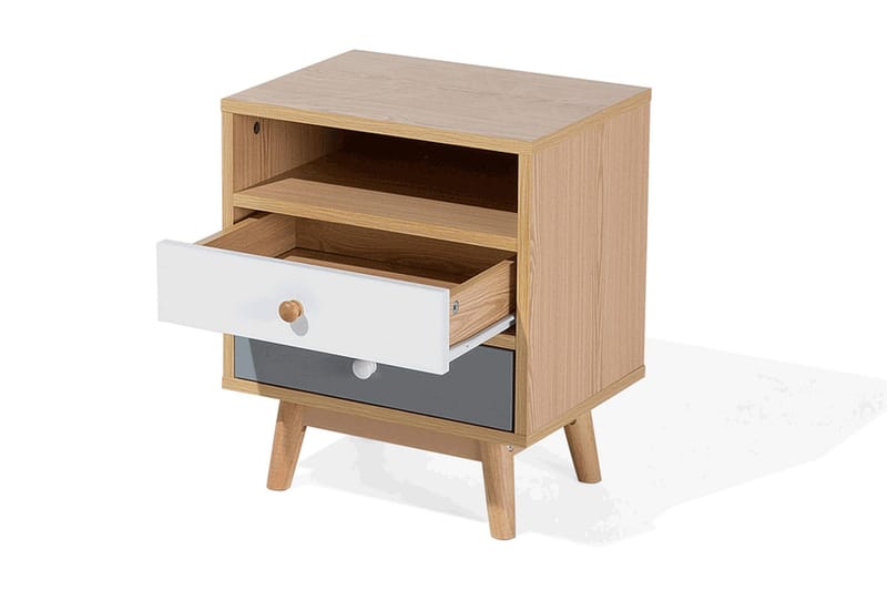 Peinmore Sängbord 40 cm med Förvaring 2 Lådor + Hylla - Brun/Vit/Grå - Möbler - Bord & matgrupp - Avlastningsbord & sidobord - Sängbord & nattduksbord