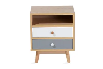 Peinmore Sängbord 40 cm med Förvaring 2 Lådor + Hylla - Brun/Vit/Grå - Möbler - Bord & matgrupp - Avlastningsbord & sidobord - Sängbord & nattduksbord