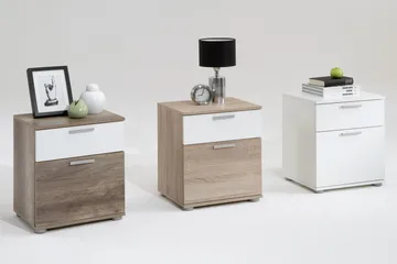 Polyxo Sängbord 38 cm med Förvaring 2 Lådor - Vit/Ekfärg/Ljusgrå - Möbler - Bord & matgrupp - Avlastningsbord & sidobord - Sängbord & nattduksbord